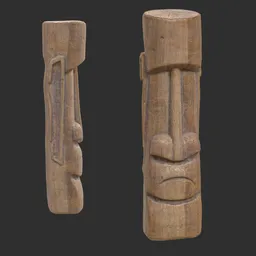 Tiki God Gaping Maw Statue Aged Wood