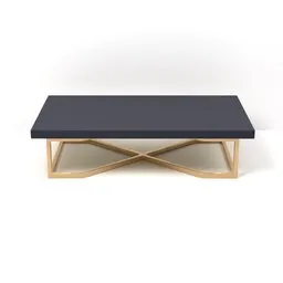 Detailed 3D rendering of modern coffee table with brass frame and navy blue top, optimized for Blender rendering.