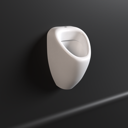 "Ceramic wall-mounted pisuar 3D model for Blender 3D with white design and metallic accents. High-quality product image with shadow, inspired by Julian Hatton, featuring iray rendering, nest, and white dove elements."