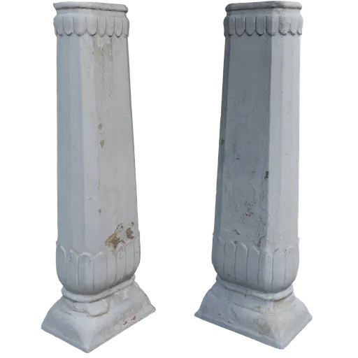 Detailed Blender 3D model of two classical stone pillars with textured surfaces suitable for architectural rendering.