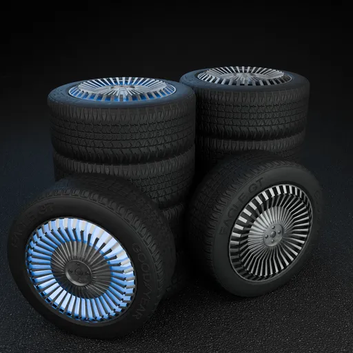 Realistic Blender 3D model of vintage car tires, detailed tread texture, film-inspired design, perfect for vehicle renders.