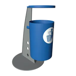 Highly detailed Blender 3D model of a modern blue urban trash bin with accurate scale and textures for cityscape scenes.