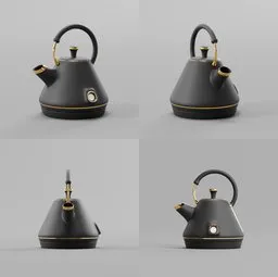 Stylish 3D electric kettle model in various angles, designed in Blender, optimized for Cycles rendering.