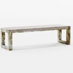 "Rustic outdoor bench with metal frame and wooden seat. Ideal for 3D environment designs. Created using Blender 3D software."