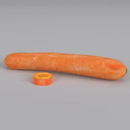 Realistic high-poly 3D carrot model with sliced segment, suitable for Blender rendering.