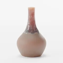 "A half natural clay, half brown glazed vase modeled in Blender 3D with a low purple flame design and naturalistic technique. Inspired by Yanagawa Nobusada, this glass torso vase sits on a white surface, showcasing its upturned nose and left profile."