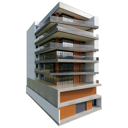 Modern multi-story 3D model apartment with balconies, designed for Blender scene composition.