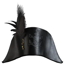 "Highly detailed and low poly Pirate Hat 3D model with unique hand-painted feather material, made with Blender for Cycles renderer. Accurately sized, fully unwrapped UVs, and optimized topology for maximum polygon efficiency. Perfect for visual production, games, advertising, and design visualization."