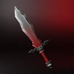 Lowpoly 3D model sword with futuristic design and red metallic texture, ideal for Blender 3D military-sci-fi projects.