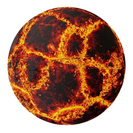 Highly detailed animated molten lava cracks PBR material for 3D effects in Blender.