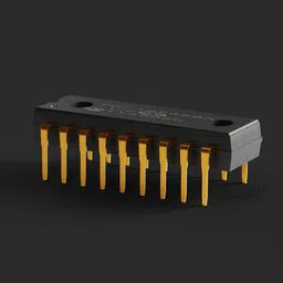 Highly detailed 3D render of an integrated circuit chip for industrial design use in Blender 3D.
