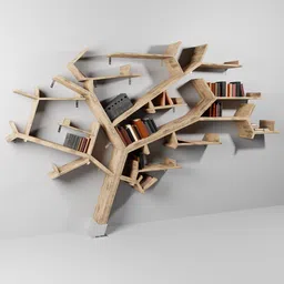 Innovative tree-shaped 3D model bookshelf designed in Blender, perfect for modern interiors and creative spaces.