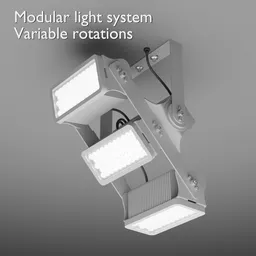 Detailed 3D model of a modular heavy-duty industrial light with adjustable LED panels for Blender rendering.