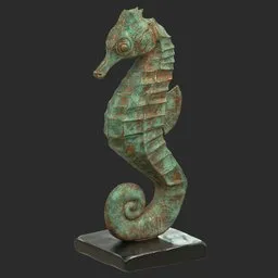 Seahorse bronze statue half oxydated