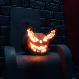 Realistic 3D Jack-o-lantern with fiery glow optimized for Blender rendering.