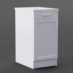 Detailed 3D model of a modern kitchen cupboard with a single door and upper drawer, suitable for Blender rendering.