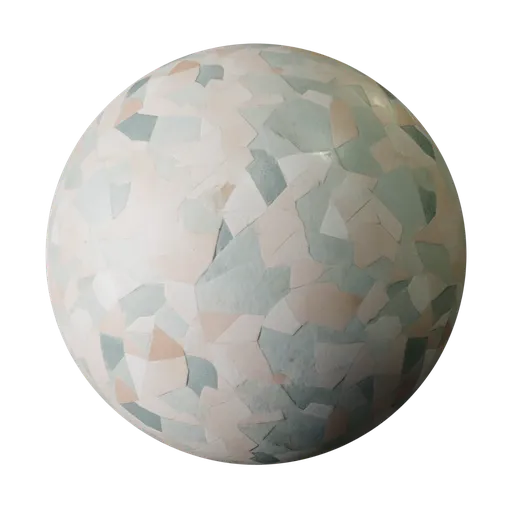 PBR marble texture with pastel-colored abstract mosaic for 3D Blender material, ideal for soft aesthetic designs.