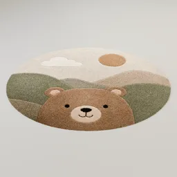 Round Bear Landscape Kids Rug