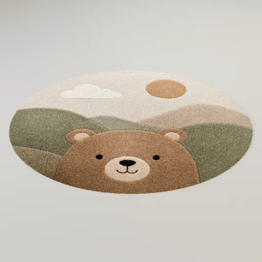 Round Bear Landscape Kids Rug