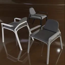 Realistic Blender 3D render of eco-friendly designer armchairs with felt seats and sleek frames.