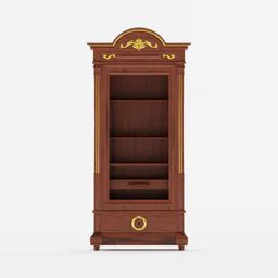 Detailed 3D model of an ornate, vintage wooden cabinet with shelves for Blender rendering.