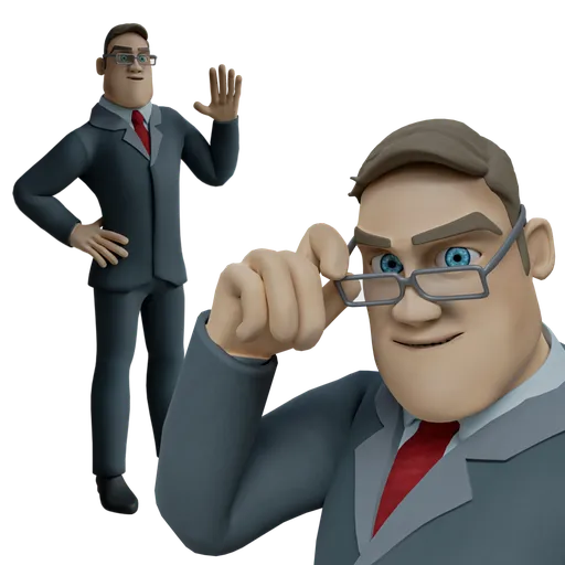 3D animated businessman model with suit and red tie, compatible with Blender and Mixamo.