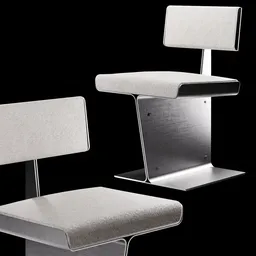 Detailed 3D rendering of a modern, stylish chair with a unique backrest and metallic base, suitable for Blender rendering.