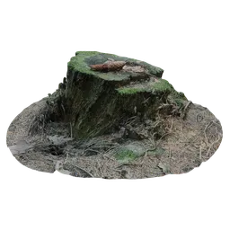 Realistic 3D stump scan for Blender, low-detail foliage textures suitable for background scenery.