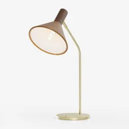 3D model of a stylish leather-shaded lamp with a walnut finial and a steel base, compatible with Blender.