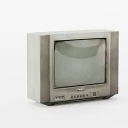 "Vintage 1990's TV set with metal body and high-resolution texture, rendered in Blender 3D. Perfect for adding retro flair to your architecture renders or museum exhibits. Empty edges and still-frame option for cinematic studio shots."