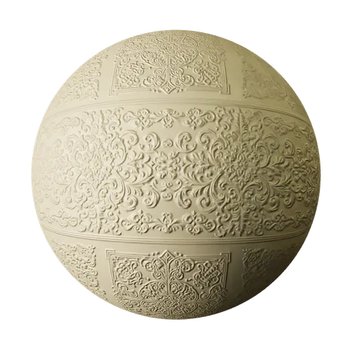 Intricate Victorian anaglypta wallpaper PBR texture for 3D rendering in Blender, with seamless tiling effect for historical interior designs.