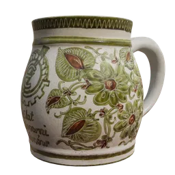 "Decorative Old Souvenir Mug for Blender 3D - Highly Detailed Texture Render and Delicate Patterned Design by Ernő Grünbaum and Inspired by William Crozier; Ideal for Tableware Set and Oktoberfest Themed Scene."