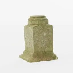 Photorealistic 3D gravestone model, mossy texture, optimized for Blender rendering.