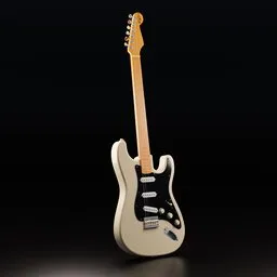 "3D model of Fender Nile Rodgers Hitmaker Strat OW electric guitar created with Blender 3D software. This accurate model features smooth curves, a detailed body, and a realistic studio photo for flawless texture. Perfect for music enthusiasts, gamers, or designers seeking to create an authentic virtual world."