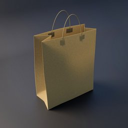 "3D model of an empty brown paper shopping bag with handles on a blue background, perfect for kitchen decoration or as an accessory. This high-detail skin Blender 3D asset is ideal for storefront and shop renders, clothing modeling, and gift packaging scenarios."