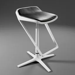 3D model of a sleek, modern bar stool with a futuristic design and 2K leather texture, compatible with Blender.