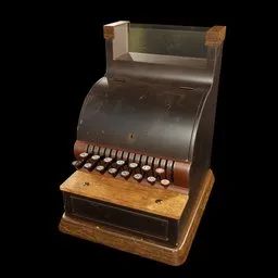 Detailed 3D model of a 1920's vintage cash register with authentic textures for Blender rendering.