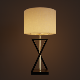 "Golden-accented geometric night light 3D model for Blender 3D, featuring a symmetrical design with a white lampshade and an hourglass shape. Inspired by Dave Kendall's soft lighting album cover, this alternative metal table lamp adds a touch of elegance to any space."