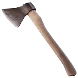 Detailed 3D axe model with textured wood handle, ideal for Blender rendering and game asset design.