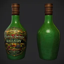 Vintage Brandy Green Bottle