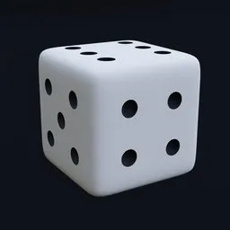 Detailed 3D dice model with a smooth white surface and black dots, perfect for Blender rendering projects.