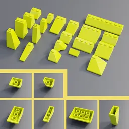 Highly detailed Lego slope 3D models in various shapes, perfect for Blender 3D projects, customizable in color.
