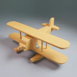 Wooden 3D model of a vintage hydroplane, detailed craftsmanship, Blender render.