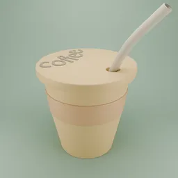 Detailed Blender 3D model of a to-go coffee cup with lid and straw, ideal for friend meetups.