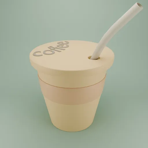 Detailed Blender 3D model of a to-go coffee cup with lid and straw, ideal for friend meetups.