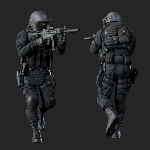 Police Tactical Unit Aiming Pose