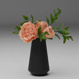 Peach Roses in Black Vase