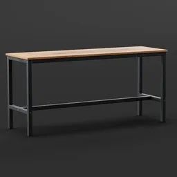 Alt text: This high-quality wooden table with a metal frame, designed for a manly lab or workspace, is perfect for Blender 3D users looking for a sleek and functional working bench. The simple yet elegant design features multiple desks and a 1:1 aspect ratio, making it a versatile addition to any project.