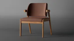 Detailed 3D rendering of a stylish, contemporary armchair with wood frame and cushion, compatible with Blender.