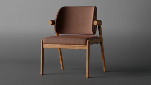 Detailed 3D rendering of a stylish, contemporary armchair with wood frame and cushion, compatible with Blender.